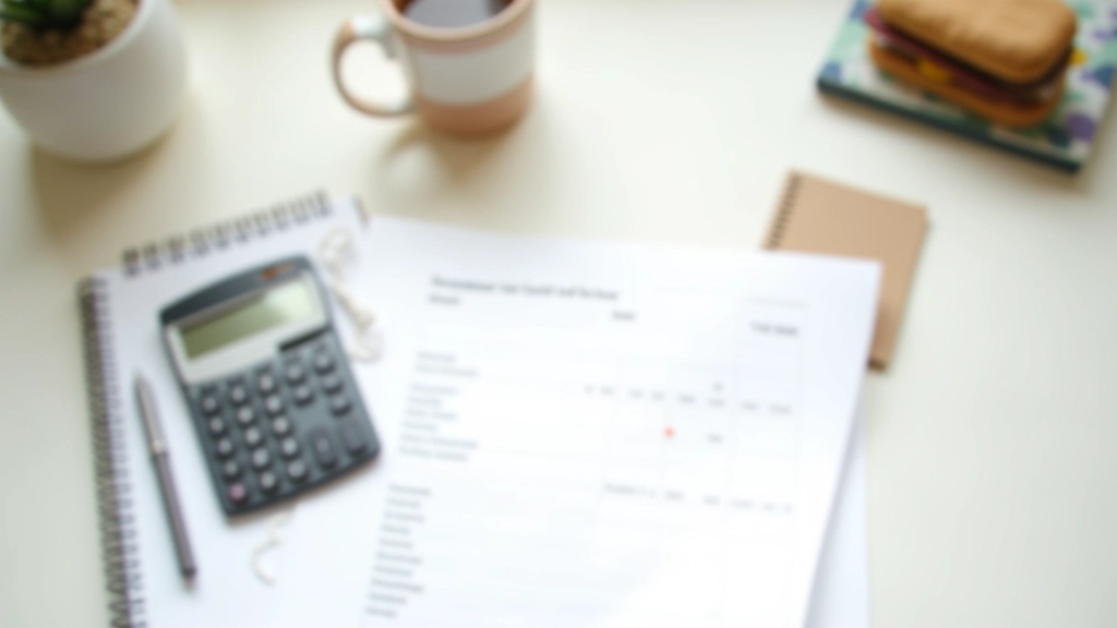 Mains tenant une calculatrice et un reçu avec un tableau de budget en arrière-plan